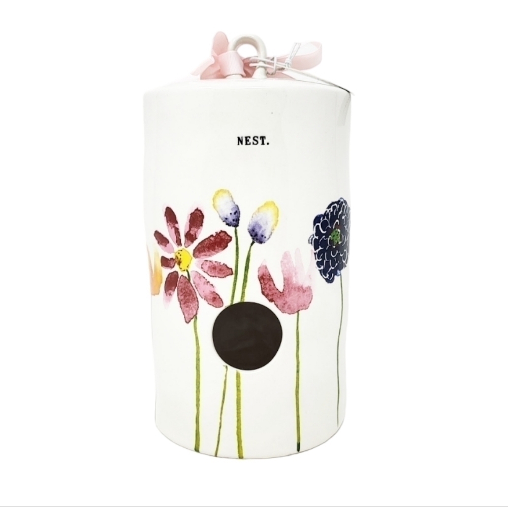 RAE DUNN floral watercolor NEST cylindrical birdhouse NWT